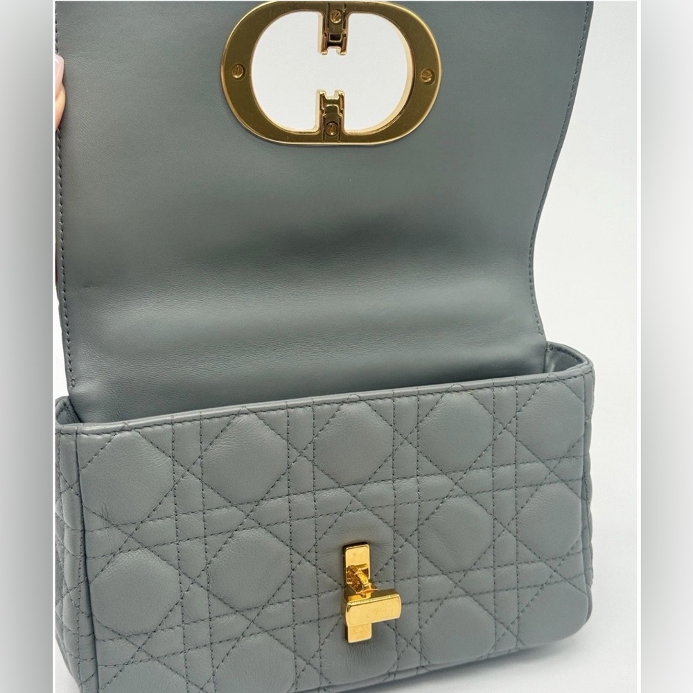 Dior Caro Small Stone Gray Cannage Calfskin Leather Shoulder Bag - Picture 13 of 15